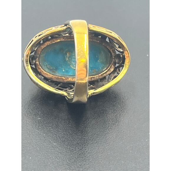 Vintage Designer Sterling Vermeil Turquoise Filigree Chunky Statement Ring Sz 7 - Picture 6 of 15
